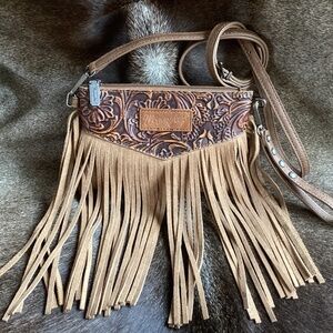 Wrangler Leather Fringe Western Boho Wallet Wristlet Crossbody Handbag🦋